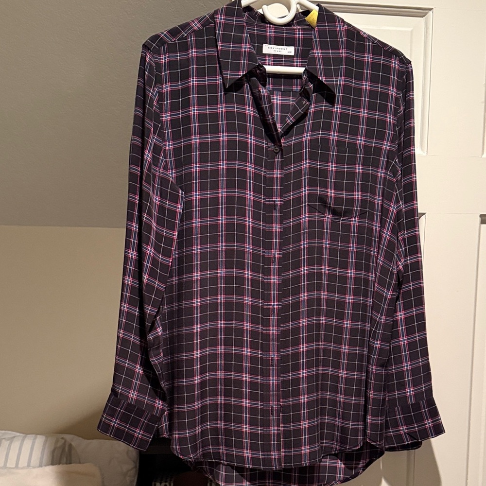 Equipment Black and Pink Plaid Button-Down Shirt